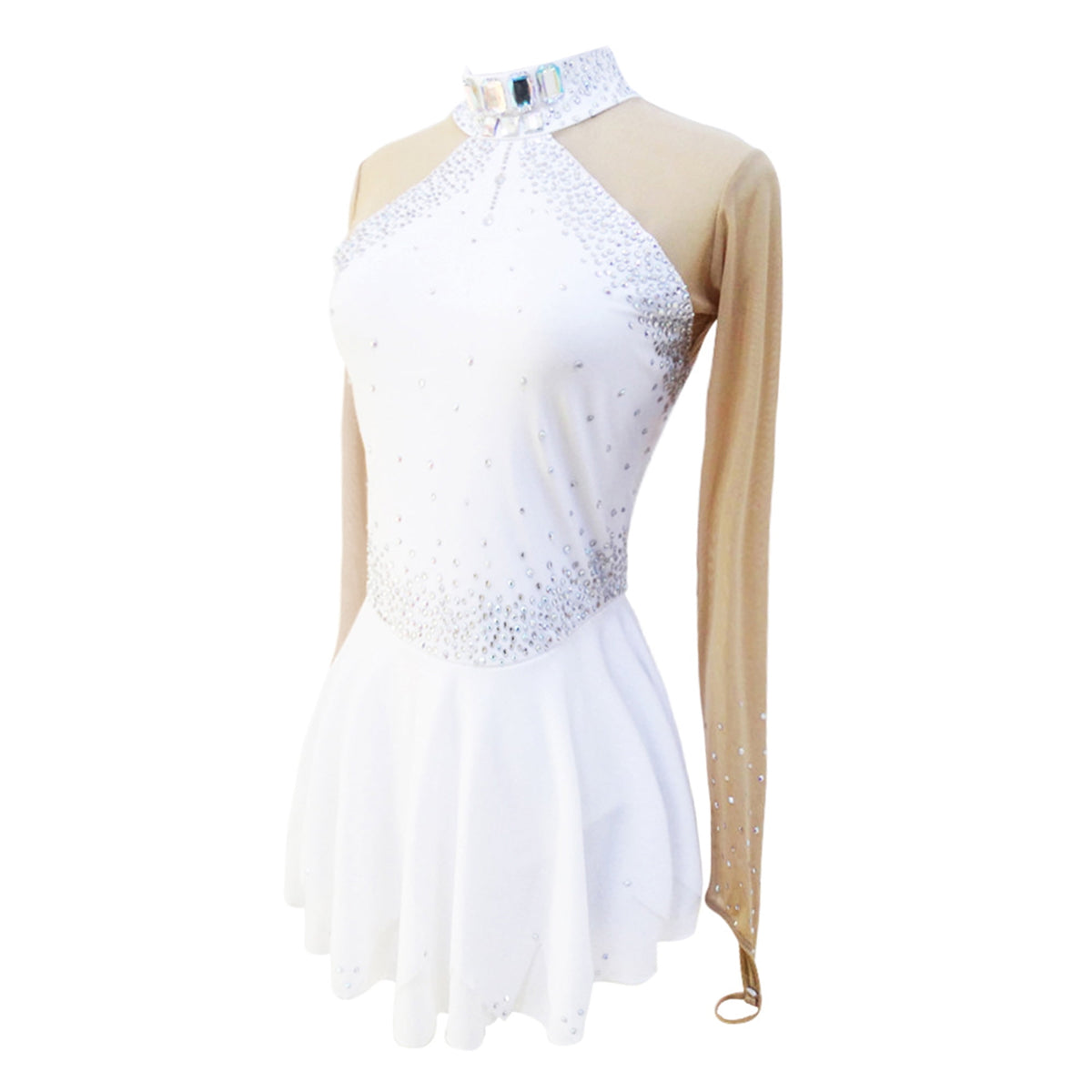 thumbnail image 3 of LIUHUO Customized White Spandex Figure Skating Dress Girls Ladies Embellished with Square Diamonds Scattered Rhinestones, 3 of 8