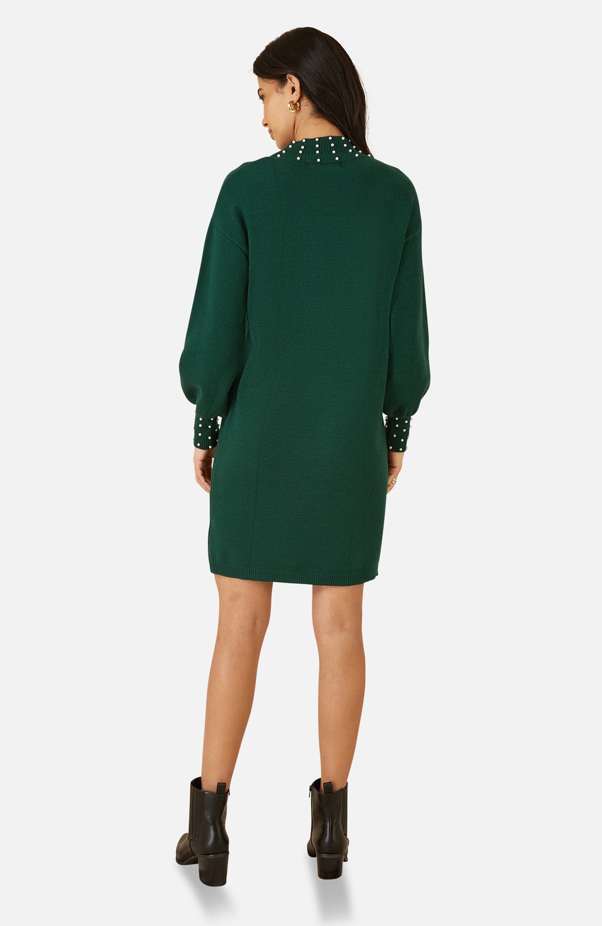 thumbnail image 2 of Yumi Bead Detail Knitted Sweater Dress - Green, M, 2 of 6