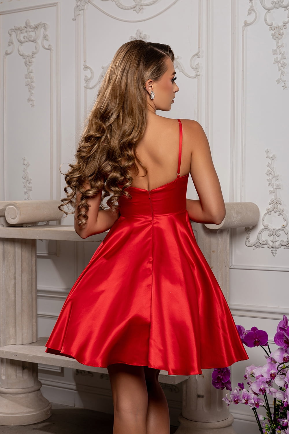 thumbnail image 3 of Women's May Queen MQ1654 V Neck Simple Solid Satin Short Hoco Dress Christmas - New Year Holiday Red 20, 3 of 9