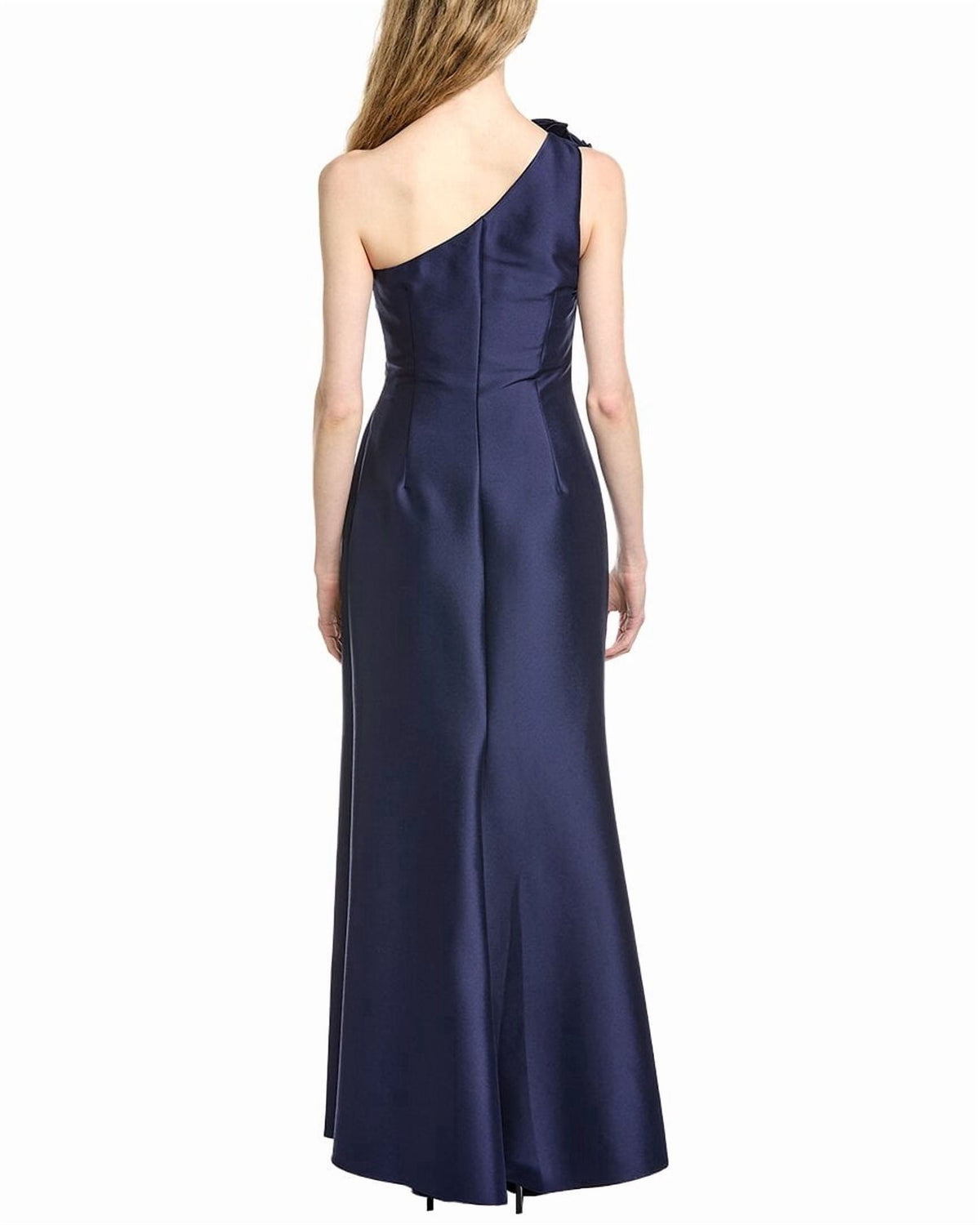thumbnail image 2 of Badgley Mischka womens Side Drape Flower Shoulder Gown, 2, Navy, 2 of 5