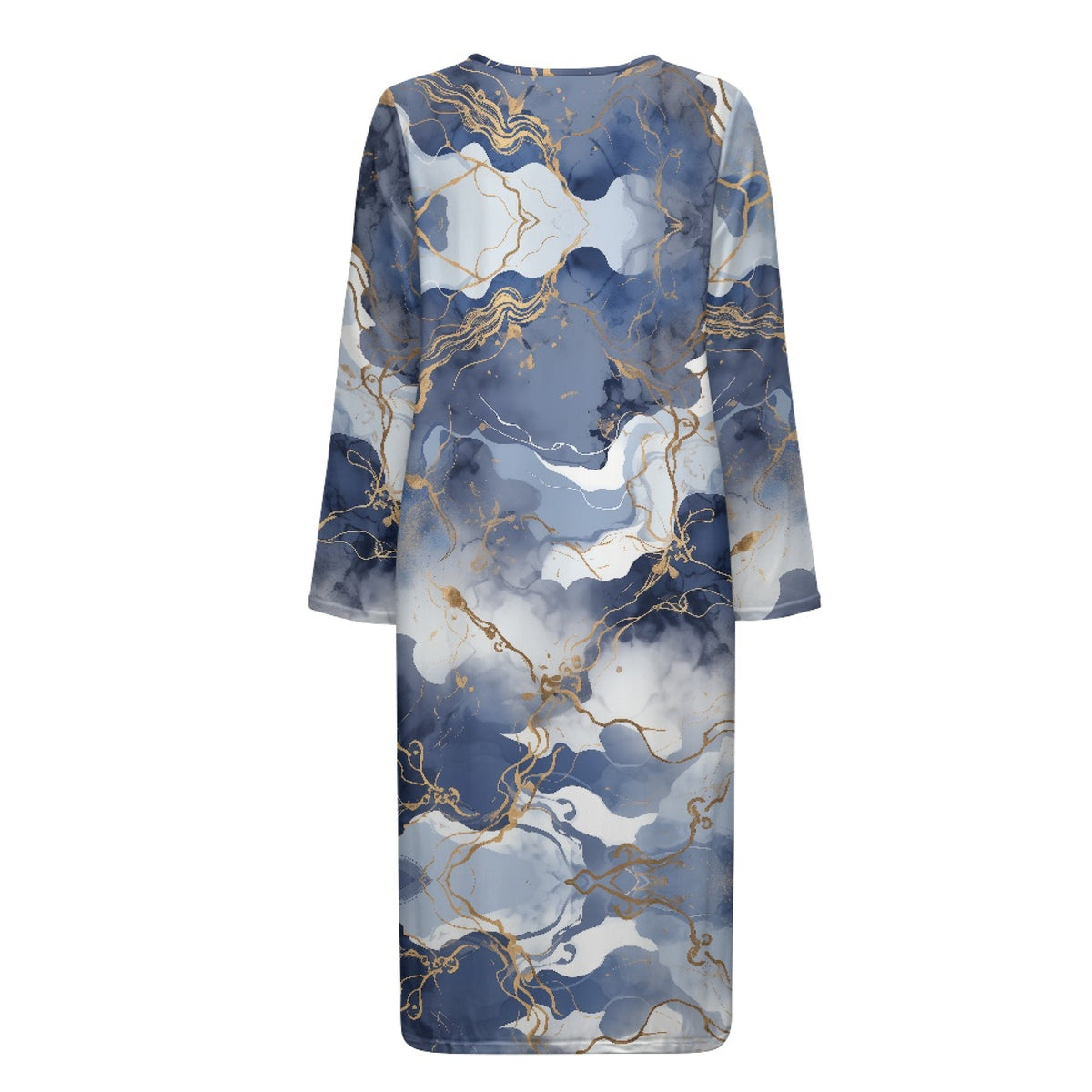 thumbnail image 6 of FOR U DESIGNS Blue Gold Marble Print Womens Nightgown Soft House Dresses for Women with Pockets, Lightweight Elastic Fabric Robes for Women Zipper Mumu Dress, S, 6 of 8