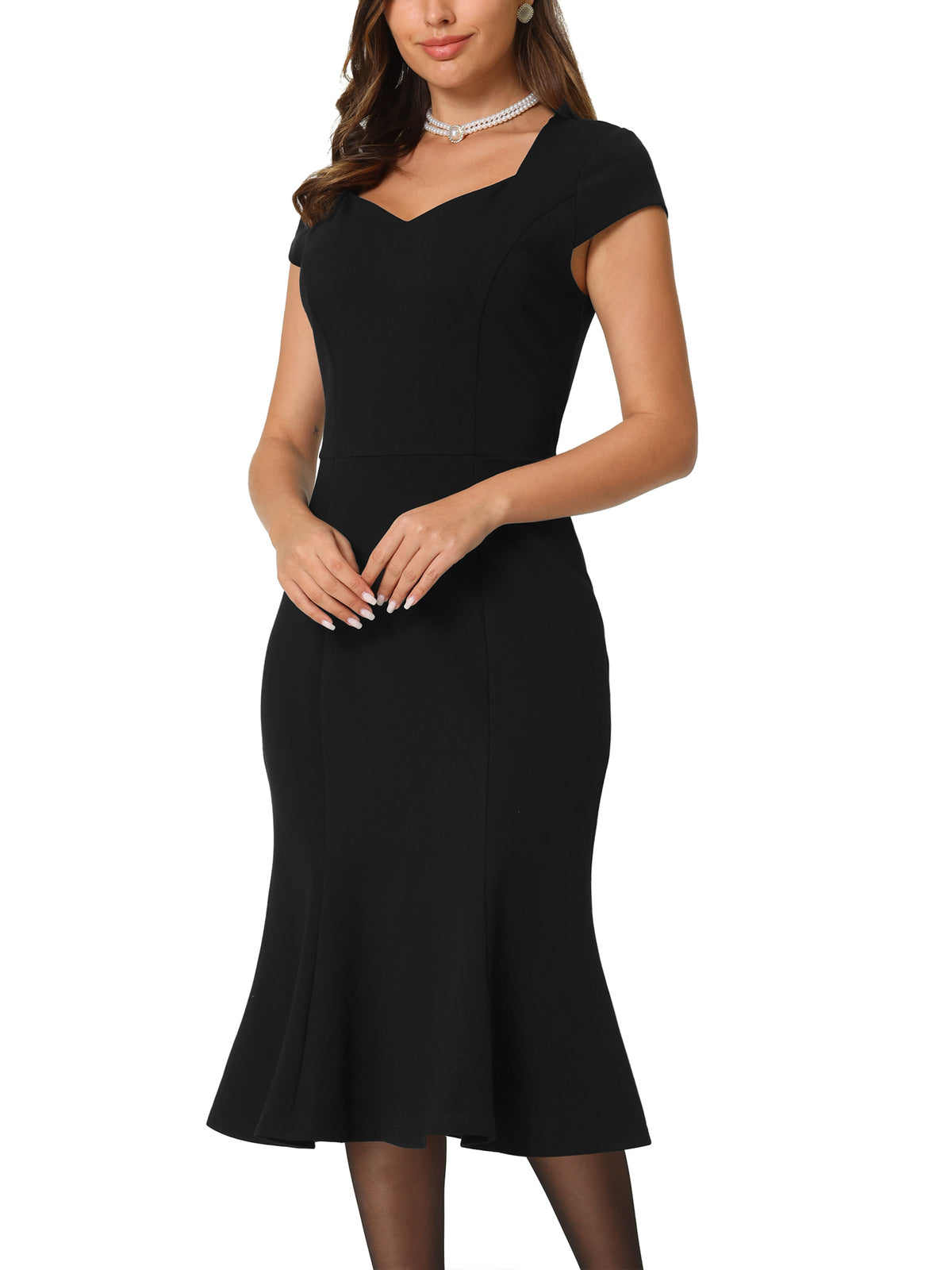 thumbnail image 4 of INSPIRE CHIC Women's Vintage Dresses Cap Sleeve Sweetheart Neck Fishtail Dress, 4 of 6