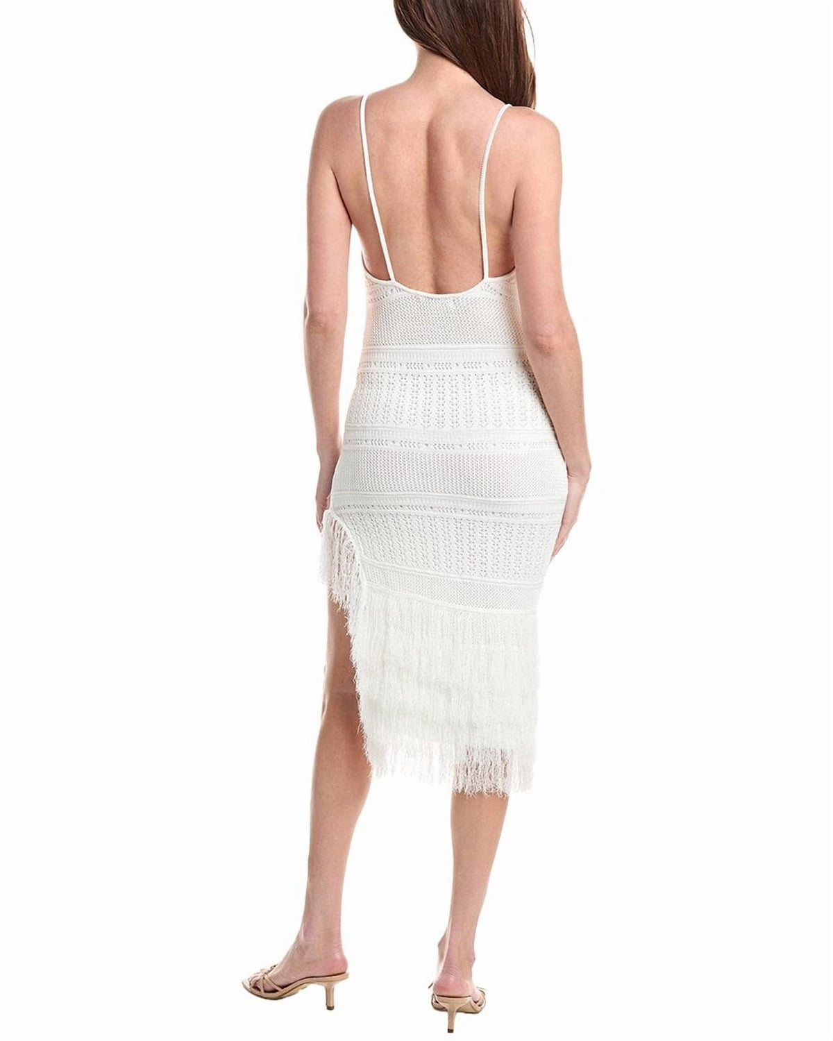 thumbnail image 2 of House of Harlow 1960 womens Yuna Mixed Pointelle Fringe Midi Dress, m, Ivory, 2 of 4