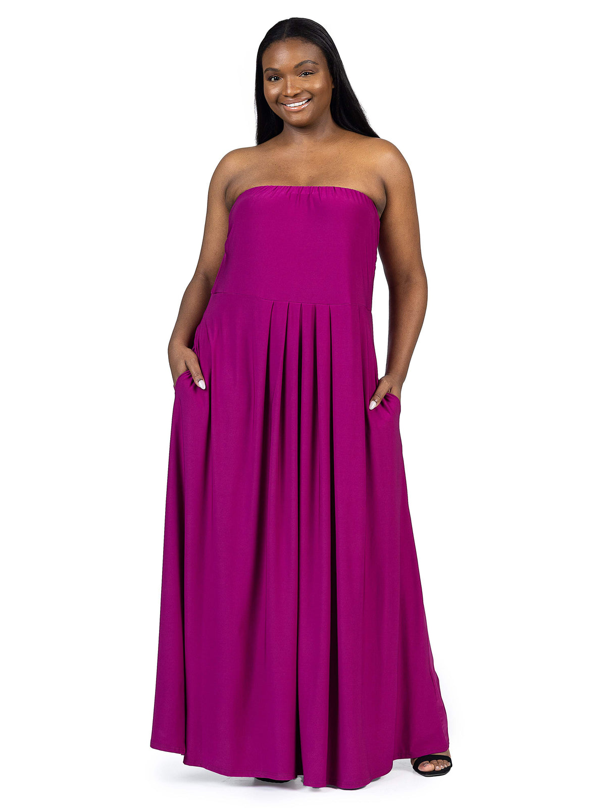 thumbnail image 4 of Plus Size Strapless Pleated Pocket Maxi Dress, 4 of 11