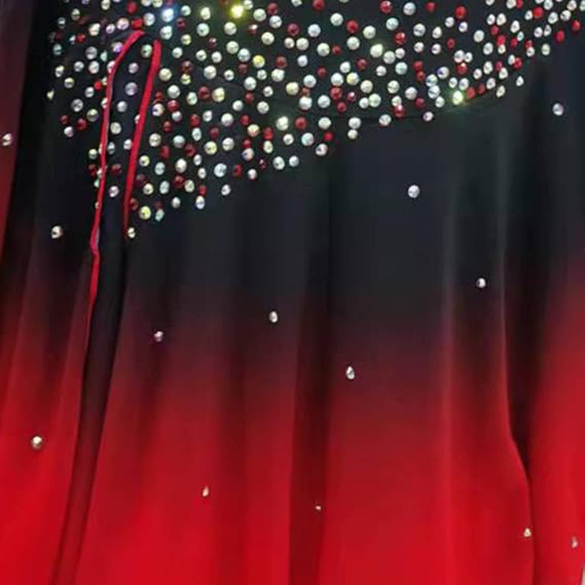 thumbnail image 5 of LIUHUO Custom Black - Red Gradient Spandex Ice Skating Dresses for Women & Girls - High Elasticity, Cross - Diamond Shoulder Straps, 5 of 7