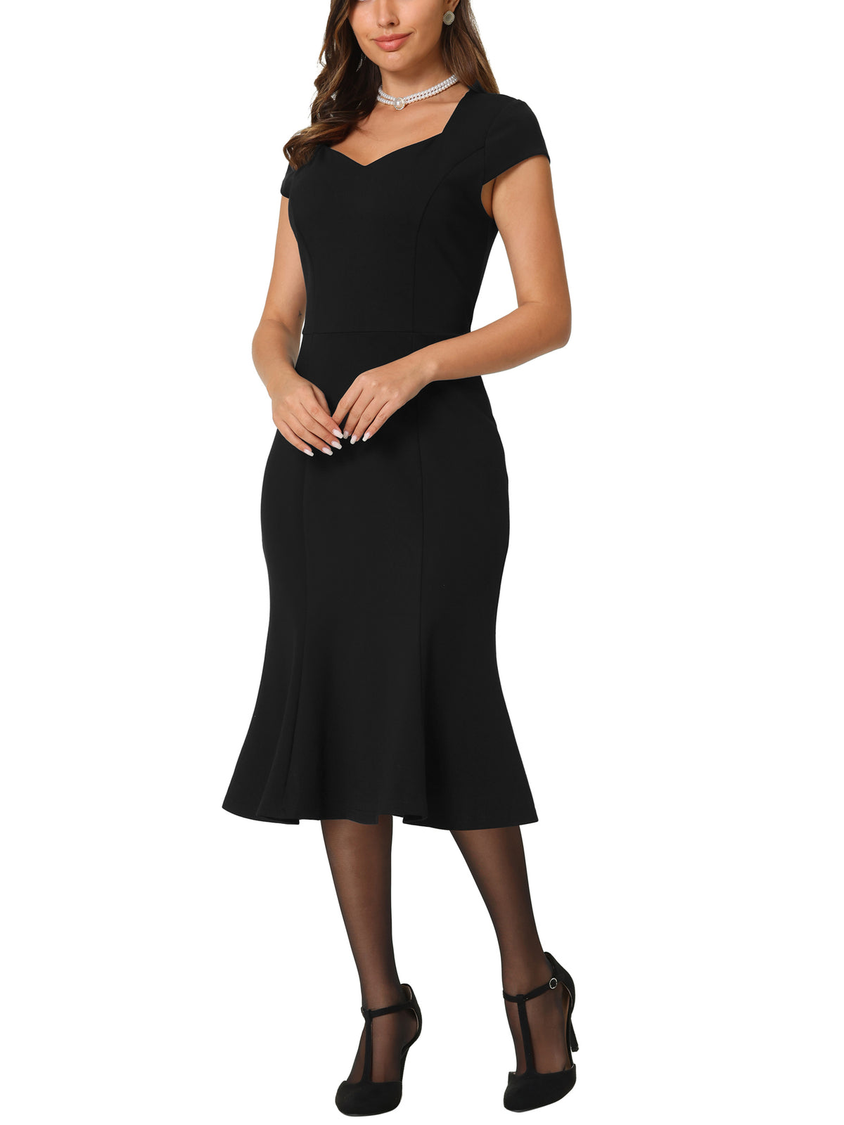 thumbnail image 2 of INSPIRE CHIC Women's Vintage Dresses Cap Sleeve Sweetheart Neck Fishtail Dress, 2 of 6