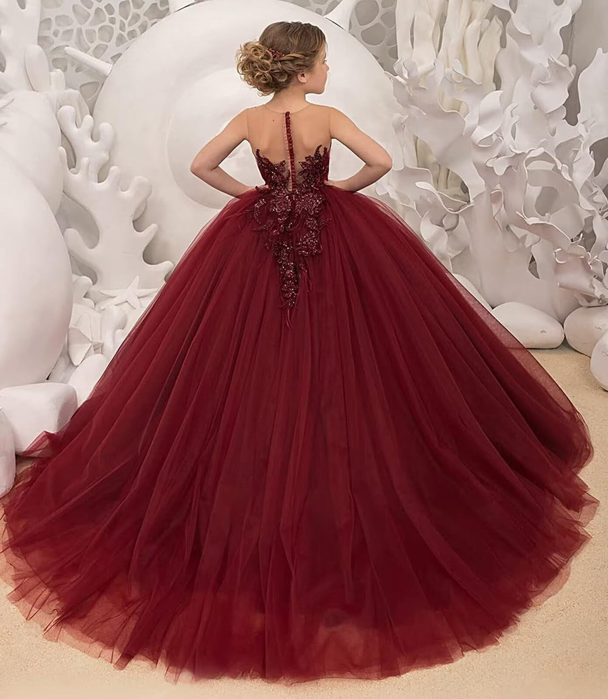 thumbnail image 2 of Girl Tulle Flower Dress for Wedding Lace Applique Princess Pageant Dresses Long Girls Party Ball Gow, 2 of 6