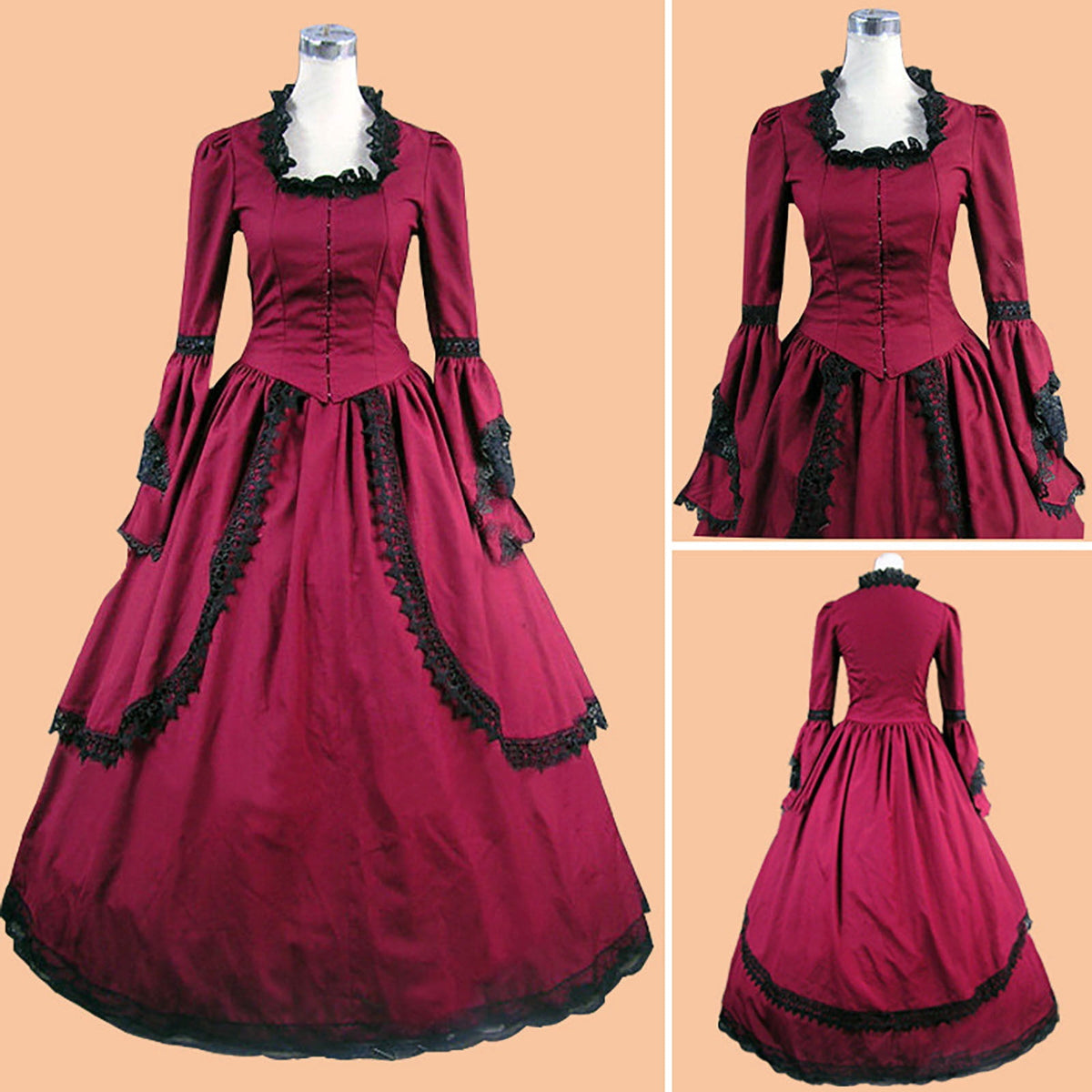 thumbnail image 5 of Zylnanna Women's Medieval Heavy Duty Long Sleeved Dress,Red, 5 of 5