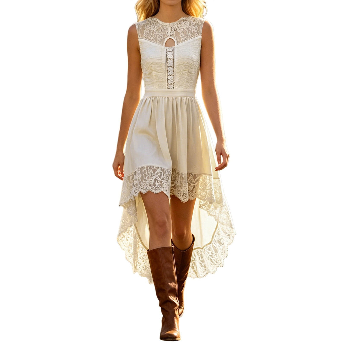 thumbnail image 2 of Mini Dresses for Women Tank Bohemian Lace Hollow Out Casual Dress Flowy Summer Beach Dress Embroidery Floral Boho Sundress Beige S-3XL, 2 of 6