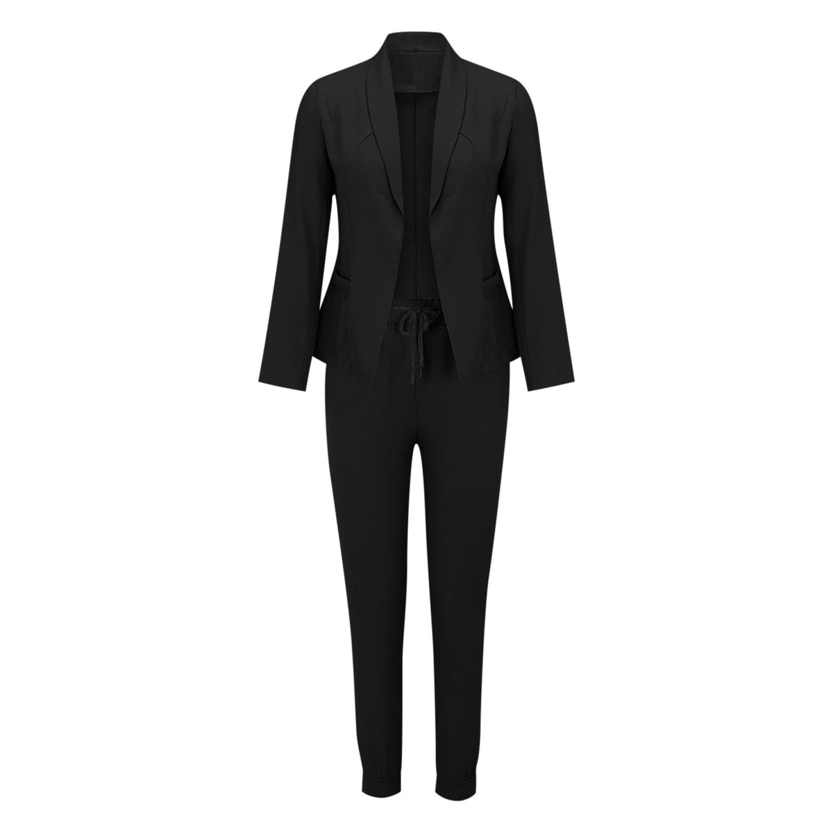 thumbnail image 4 of FAIWAD Womens 2 Piece Suit Open Front Long Sleeve Blazer with Elastic Waist Straight Pant Elegant Blazer Suit (Large, Black), 4 of 6