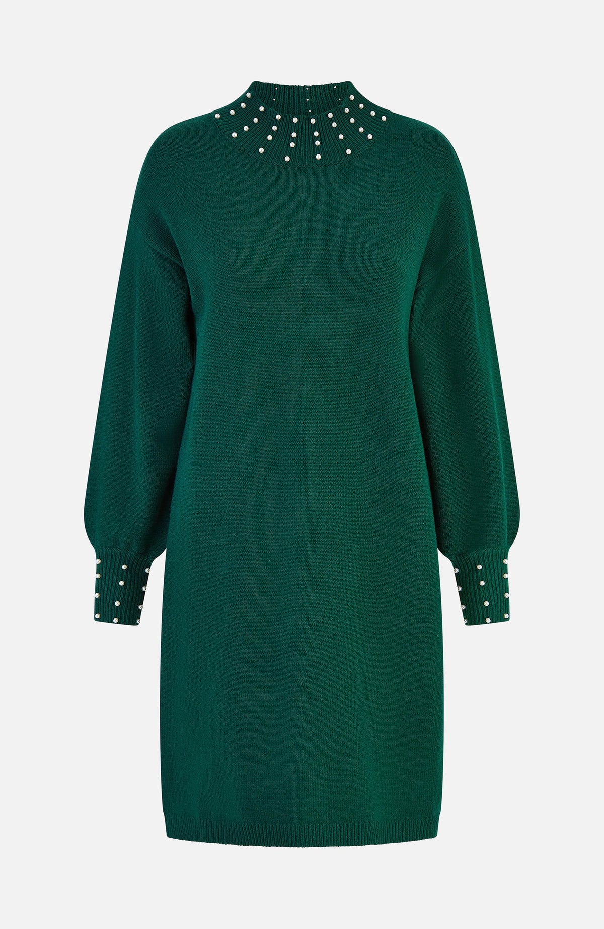 thumbnail image 5 of Yumi Bead Detail Knitted Sweater Dress - Green, M, 5 of 6