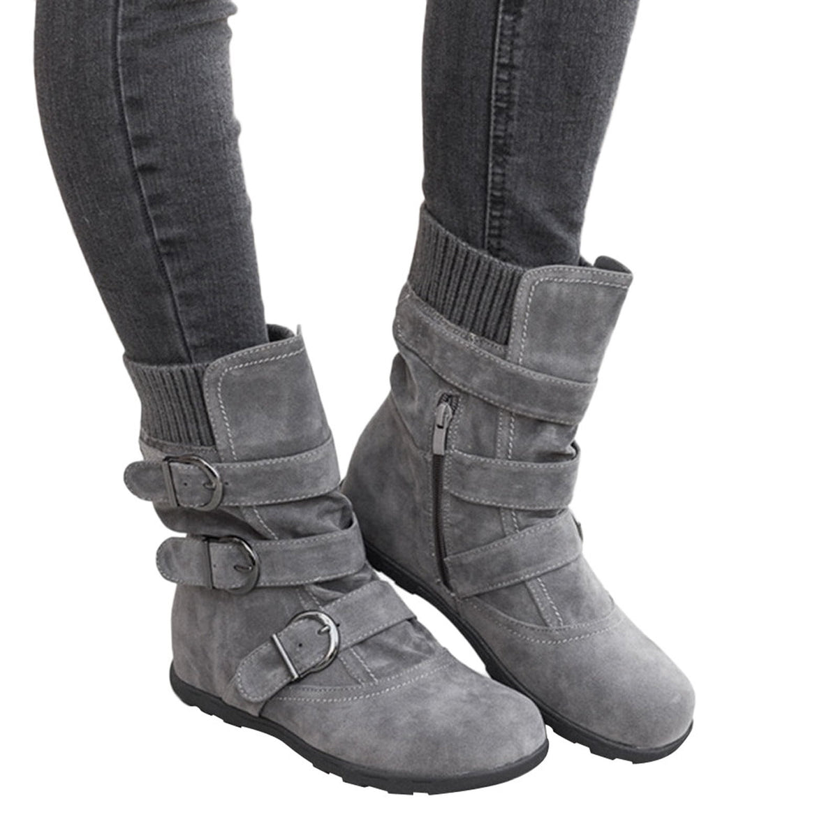thumbnail image 6 of OKBOP Women's Low-heeled Ankle Boots-Zipper Winter Leather Thigh High Boots for Women Non Slip Shoes for Women Fashion Warm Slouch Christmas Womens Boots, 6 of 6