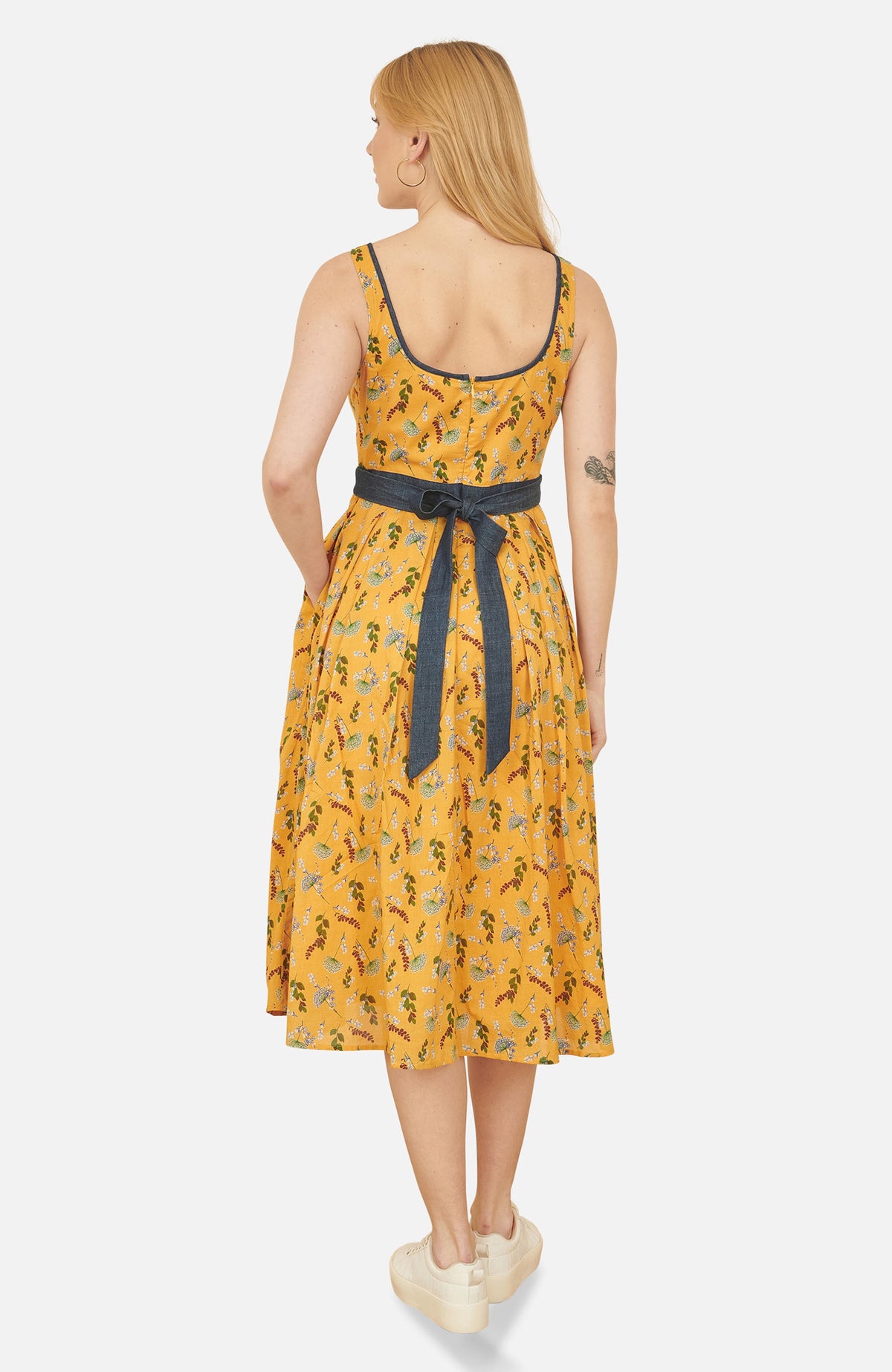 thumbnail image 2 of Yumi Cinched Waist Skater Dress - Yellow, 4, 2 of 5