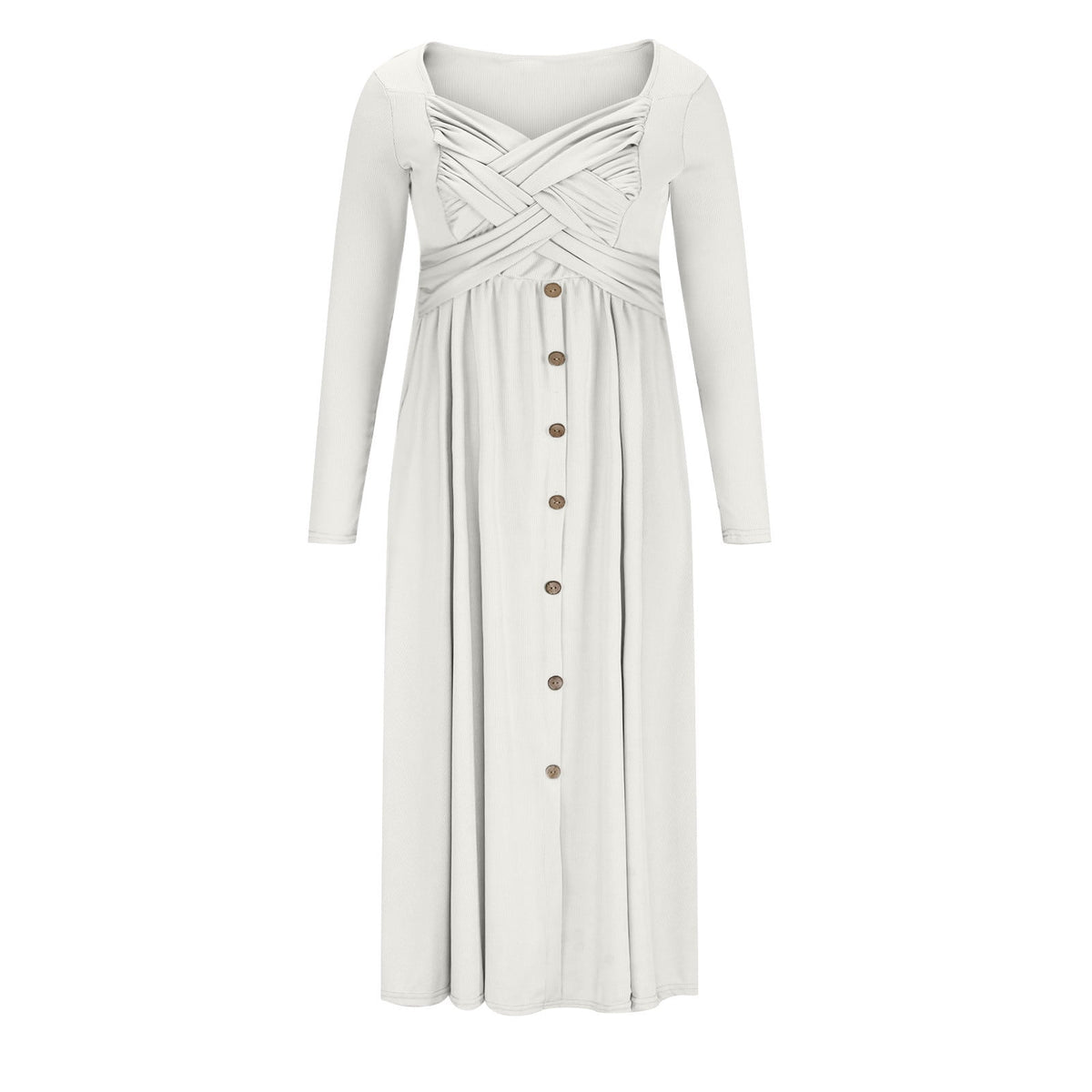 thumbnail image 4 of Summer Dresses for Womens Casual Loose Cross Strap V Neck Backless Dress Tie Waist Sweater Dress Cotton Linen Maxi Dress Loose Fitted Dress Button Hem Dress White S, 4 of 6